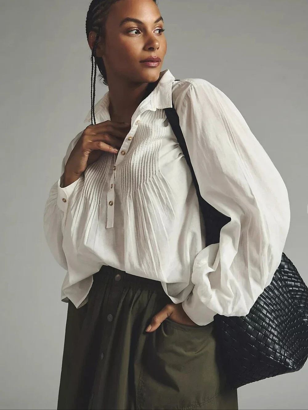 Anthropologie Pilcro White Puff Sleeve Relaxed Top XS